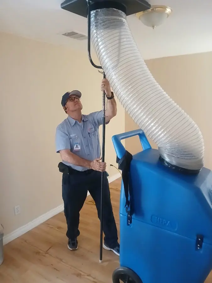 Mini Split Installation technician using HEPA equipment in San Jacinto